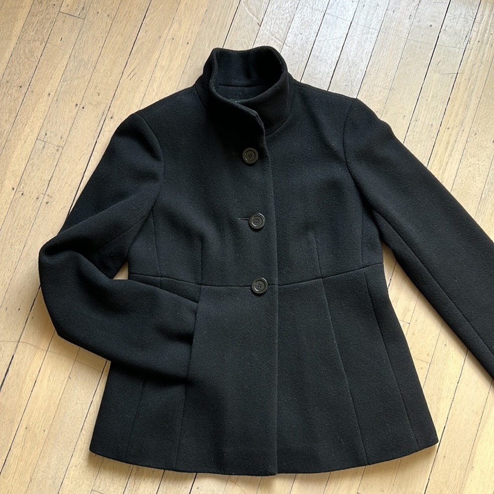 J.Crew- black textured wool jacket/peacoat- vintage